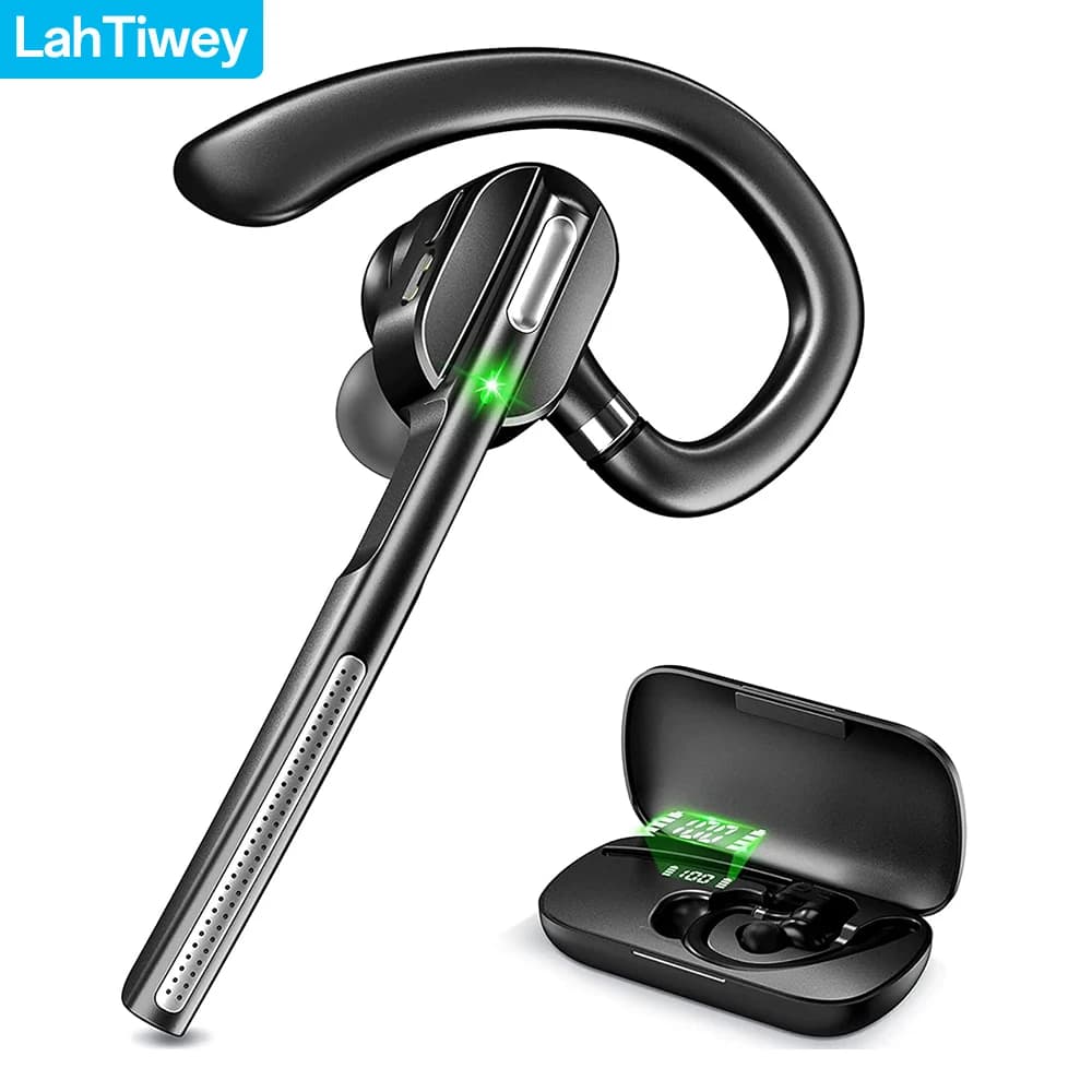Auricolare Bluetooth con microfono con cancellazione del rumore, auricolare Bluetooth a orecchio singolo (monaurale), auricolare wireless con custodia di ricarica LED