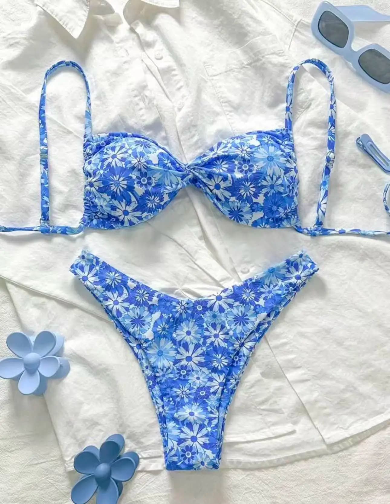 Set Bikini Floreale da Donna, Costume da Bagno Due Pezzi, Abbigliamento da Spiaggia Estivo, Costume Comodo e Alla Moda, Perfetto per Piscina e Vacanze