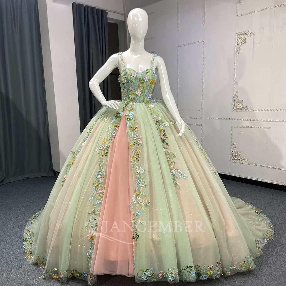 Squisiti abiti Quinceanera verdi 2025 scintillanti pizzo senza spalline principessa compleanno abito Vestido De 15 Anos personalizzato