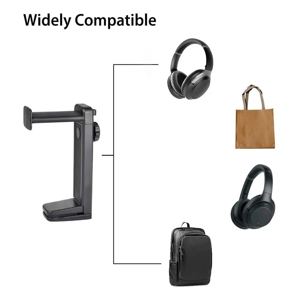 Adjustable Headphone Holder Rotatable Universal Gaming Headset Rack No-Drill Support Under Desk Earphone Stand