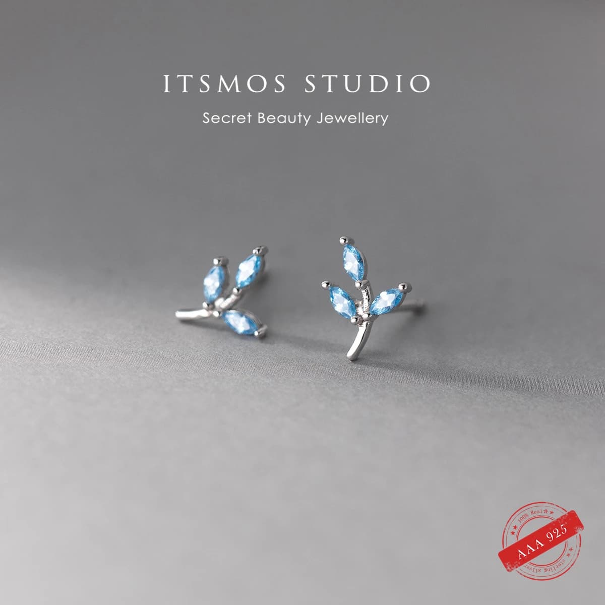 ITSMOS s925 orecchini in argento Sterling Simple CZ Blue Pave Diamond Leaf Studs INS Piercing gioielli eleganti per le donne regalo