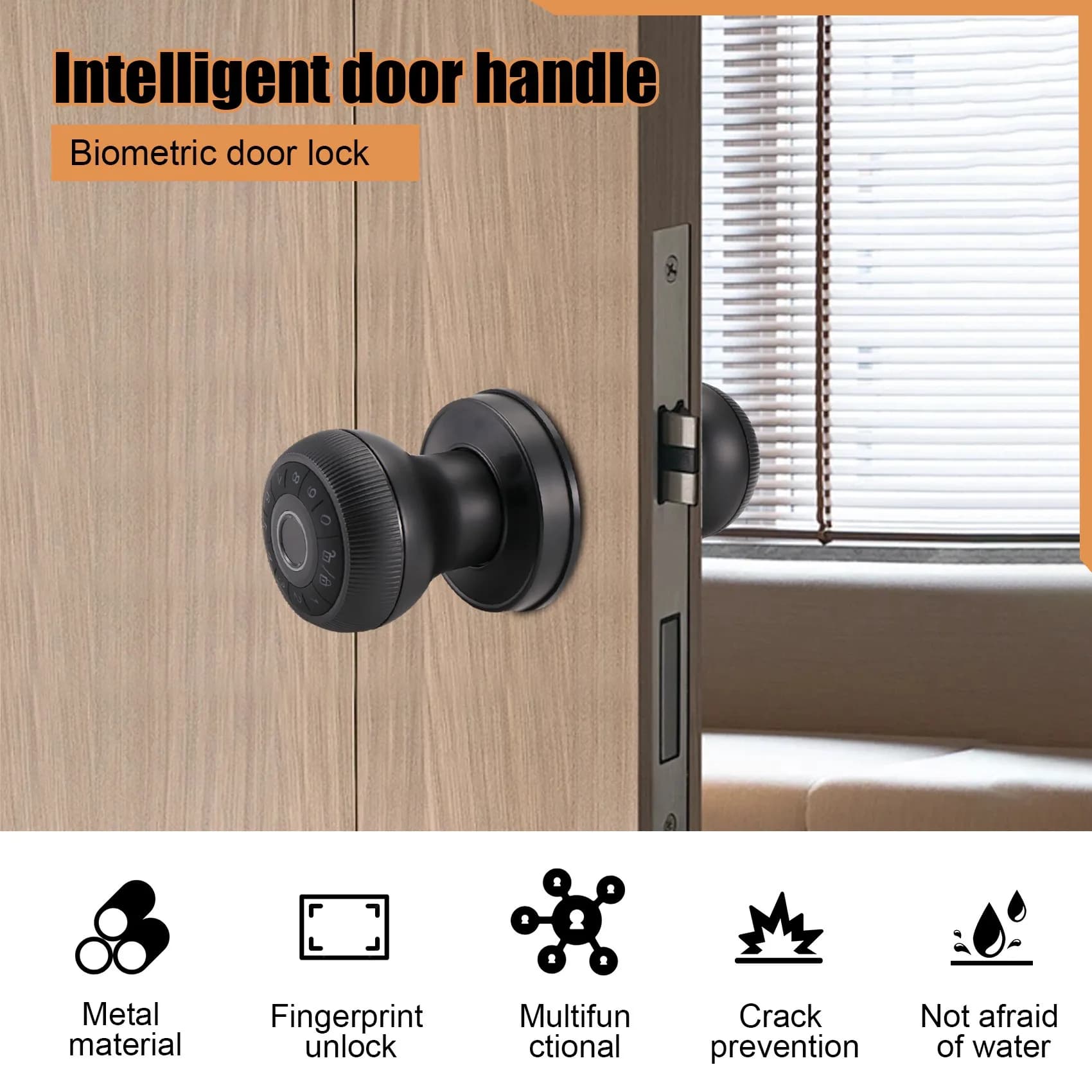 Maniglia per porta intelligente con serratura a impronta digitale, maniglia per porta senza chiave con tastiera password per serratura intelligente per camera da letto