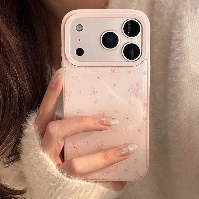 Custodia Protettiva Anti-Caduta per iPhone 17 16 15 14 13 Pro Max Stile Coreano con Fiori Incollati a Goccia