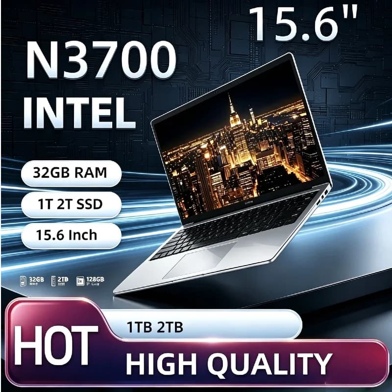 High Performance Intel N3700 Notebook 15.6 Inch 120Hz FHD IPS Screen 32GB RAM 2TB SSD Backlit Keyboard Durable Battery