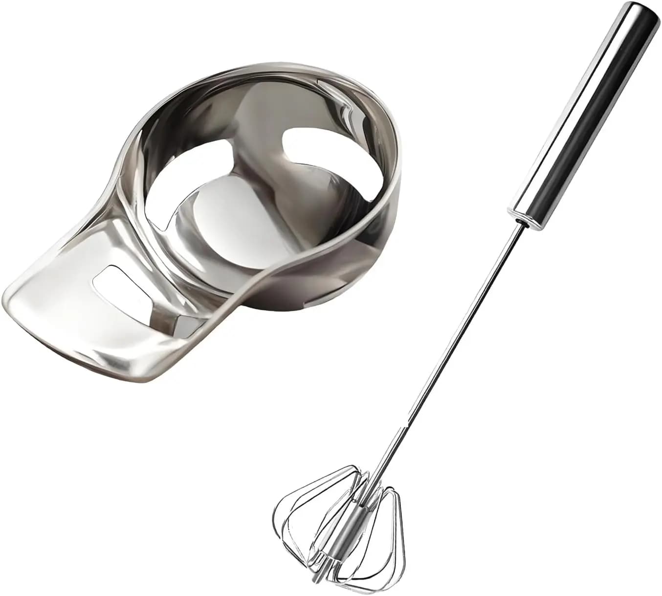 Separatore di albumi in acciaio e set frusta semiautomatica - Design a clip per uso senza mani, utensili da cucina resistenti alla corrosione