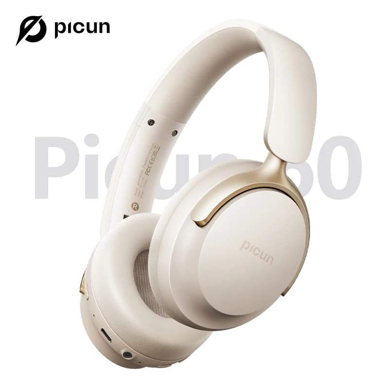 Picun NC60 ANC Cuffie senza fili Bluetooth 5.4 48dB Cuffie ibride con cancellazione attiva del rumore Driver da 40 mm Auricolare con riproduzione 80 ore