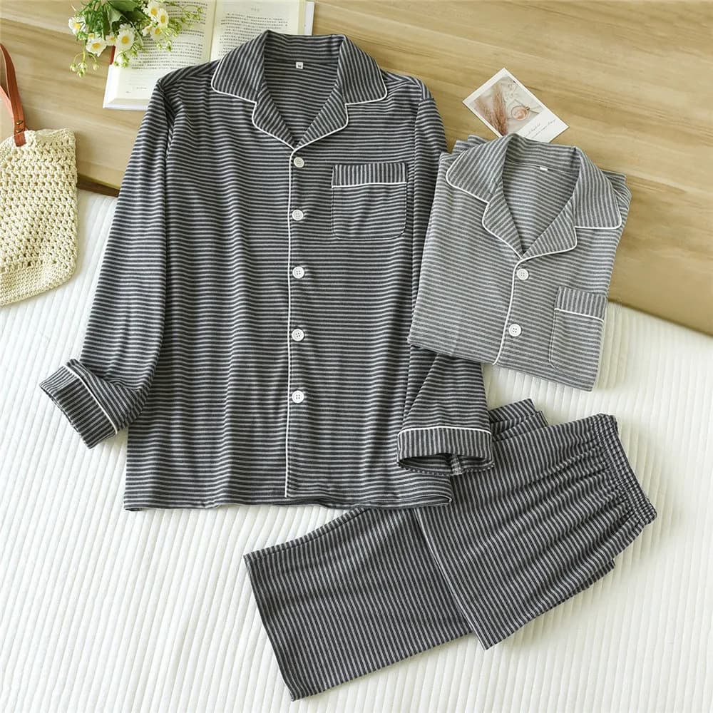 Pigiama a righe larghe da uomo Set autunno in pile tedesco Abbigliamento per la casa Camicia a maniche lunghe Pantaloni Indumenti da notte Pigiama da notte Set