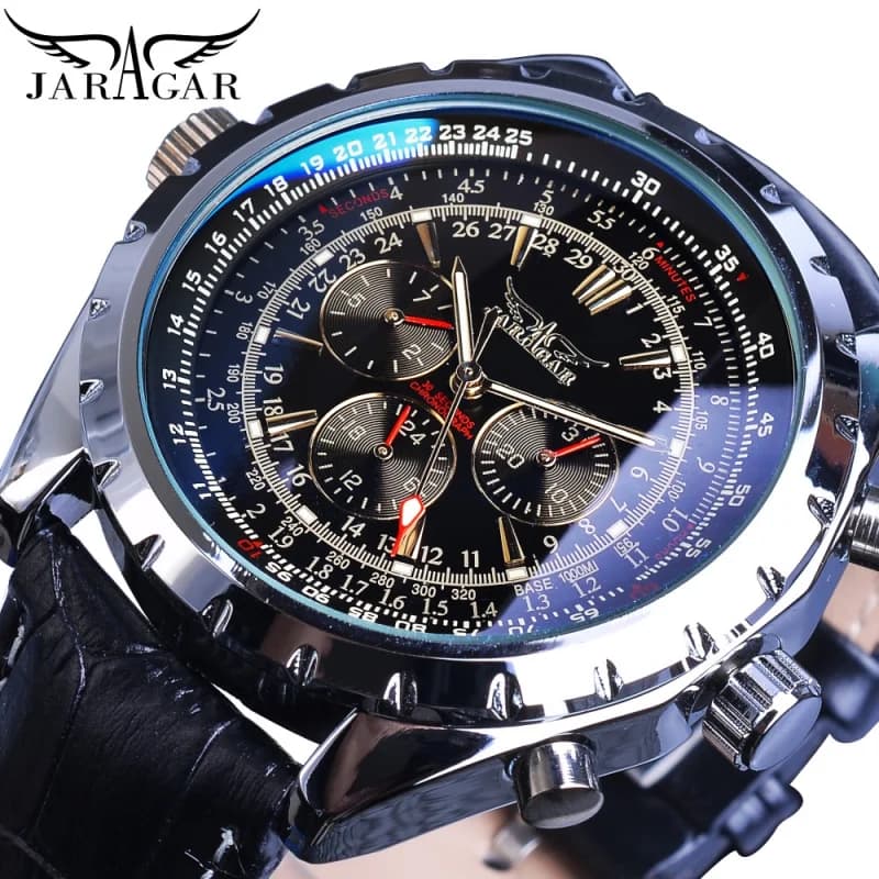 JARAGAR 212 eleganti orologi meccanici automatici per uomo quadrante scavato cronografo luminoso orologio da polso da uomo multifunzionale