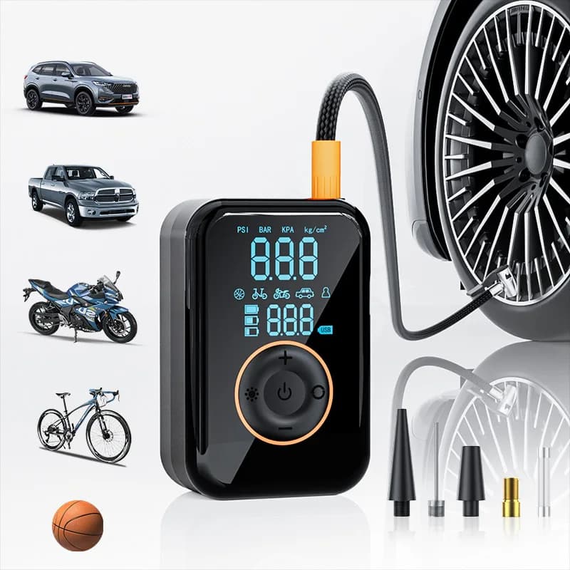 Compressore d'Aria Portatile Wireless ad Alta Pressione, Mini Gonfiatore per Pneumatici Auto, Moto, Biciclette e Palloni