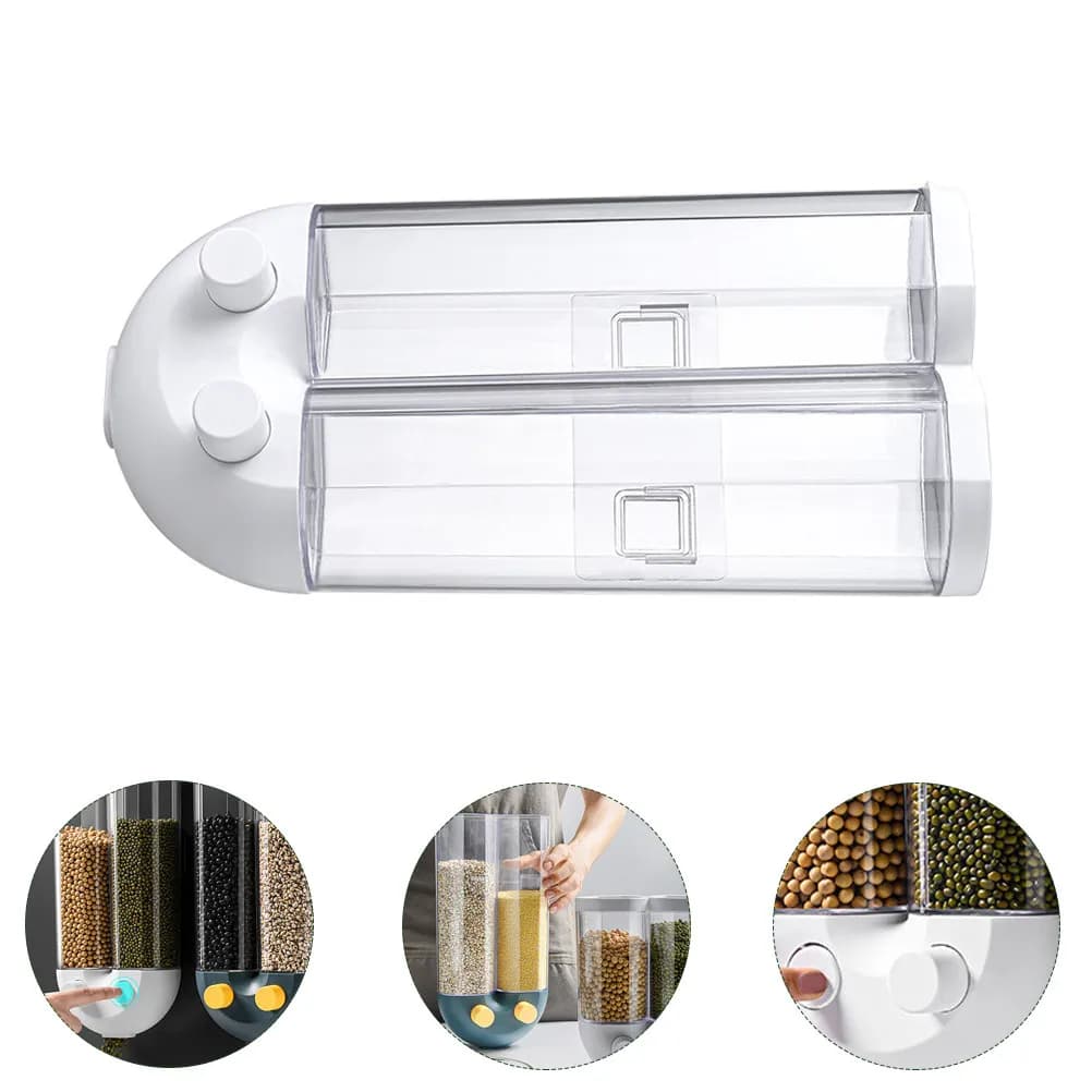 Set di Contenitori Trasparenti in Plastica per Conservazione Cereali con Coperchio Ermetico, Dispenser da Parete per Riso, Fagioli, Cereali e Frutta Secca