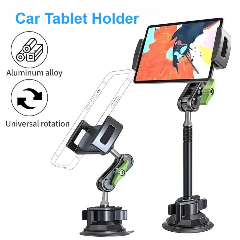 Braccio a doppia testa sferica in lega di alluminio 360 ° Supporto regolabile con rotazione con supporto a ventosa per telefoni cellulari tablet da 4-12,9 pollici