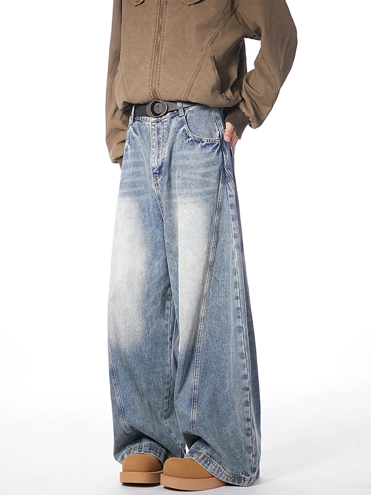 Jeans Americani a Gamba Larga da Uomo, Autunno Inverno, Casual, Taglie Grandi, Pantaloni Scythe, Tendenza Giovanile, Misto Cotone Poliestere