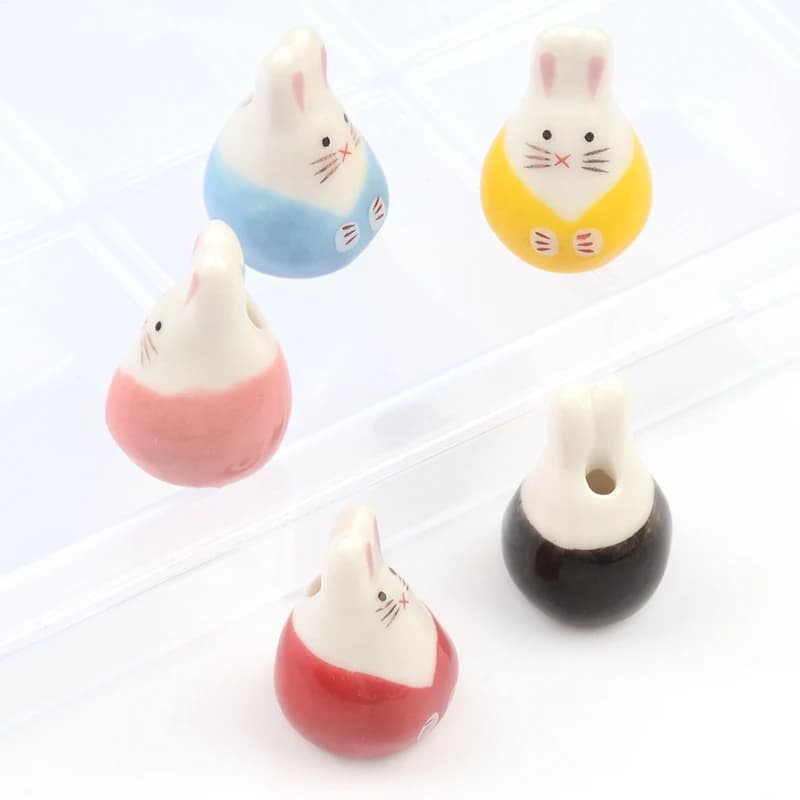 Perline di porcellana di coniglio carino 5 pezzi / lotto Perline sfuse per la creazione di gioielli Pendenti per braccialetti Materiali Accessori