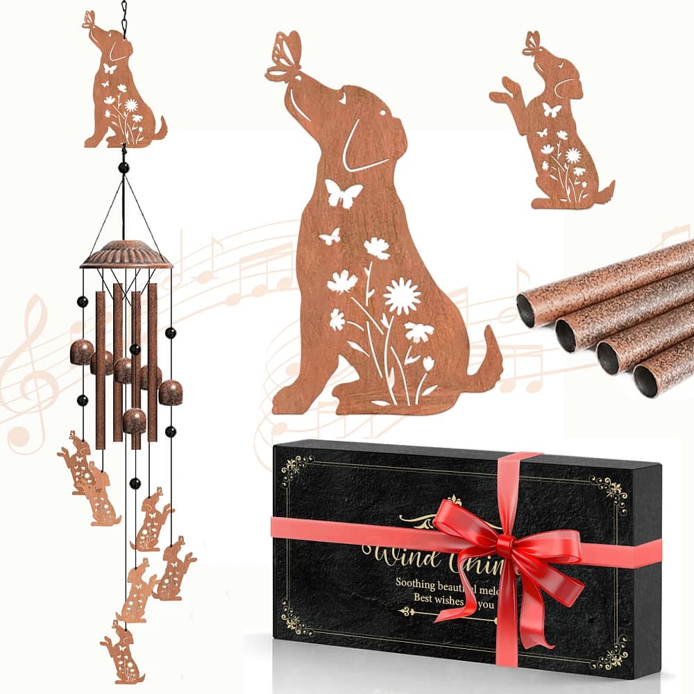Dog Wind Chimes for Outside Hanging Metal Windchimes Outdoors for Garden Patio Yard Dog Lover Gifts with Box