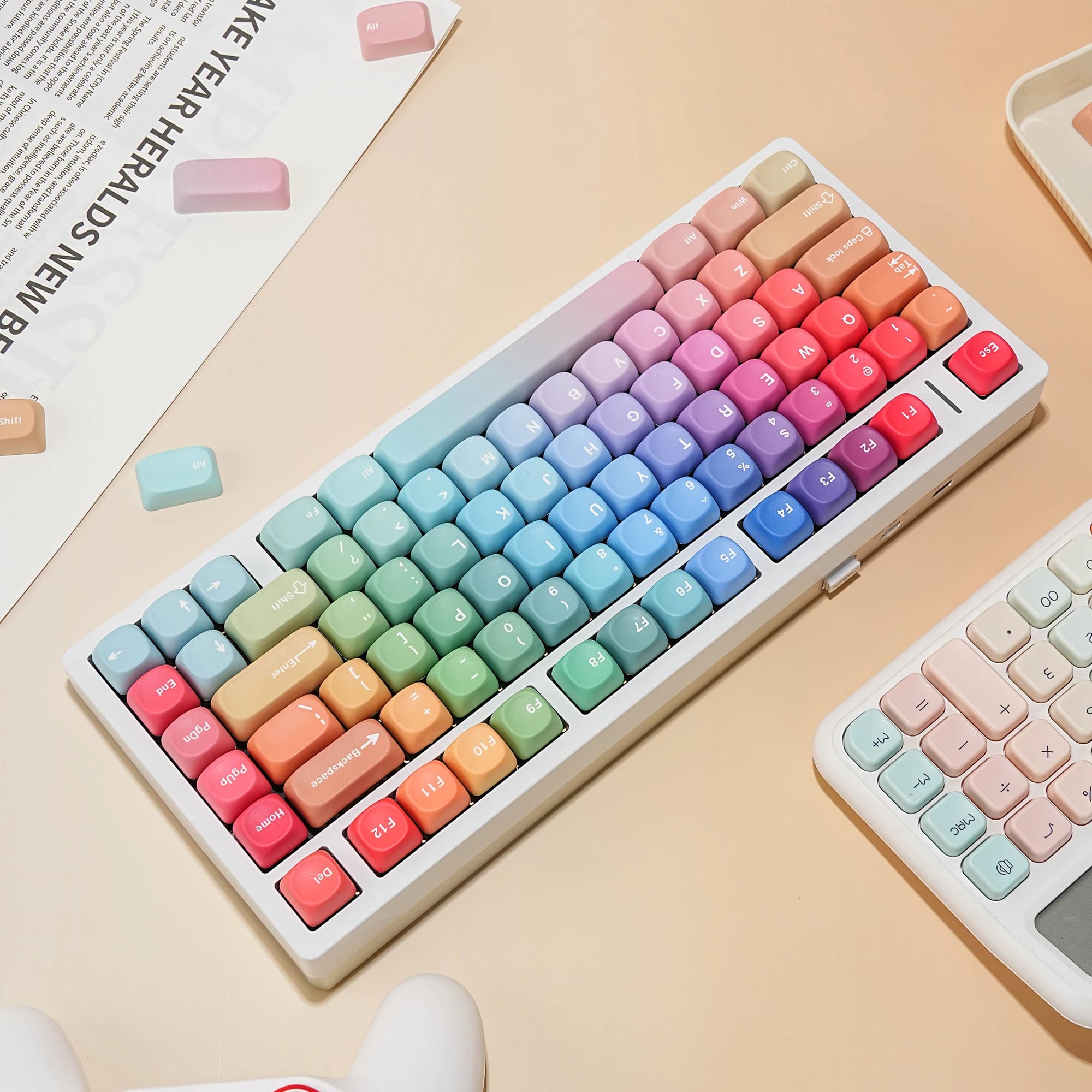 Keycaps Rainbow a 5 lati con stampa a sublimazione, profilo MOA, compatibili con ES/DE/KR/FR/ABNT2 (Brasile) 7u Alice per tastiere meccaniche con layout ISO