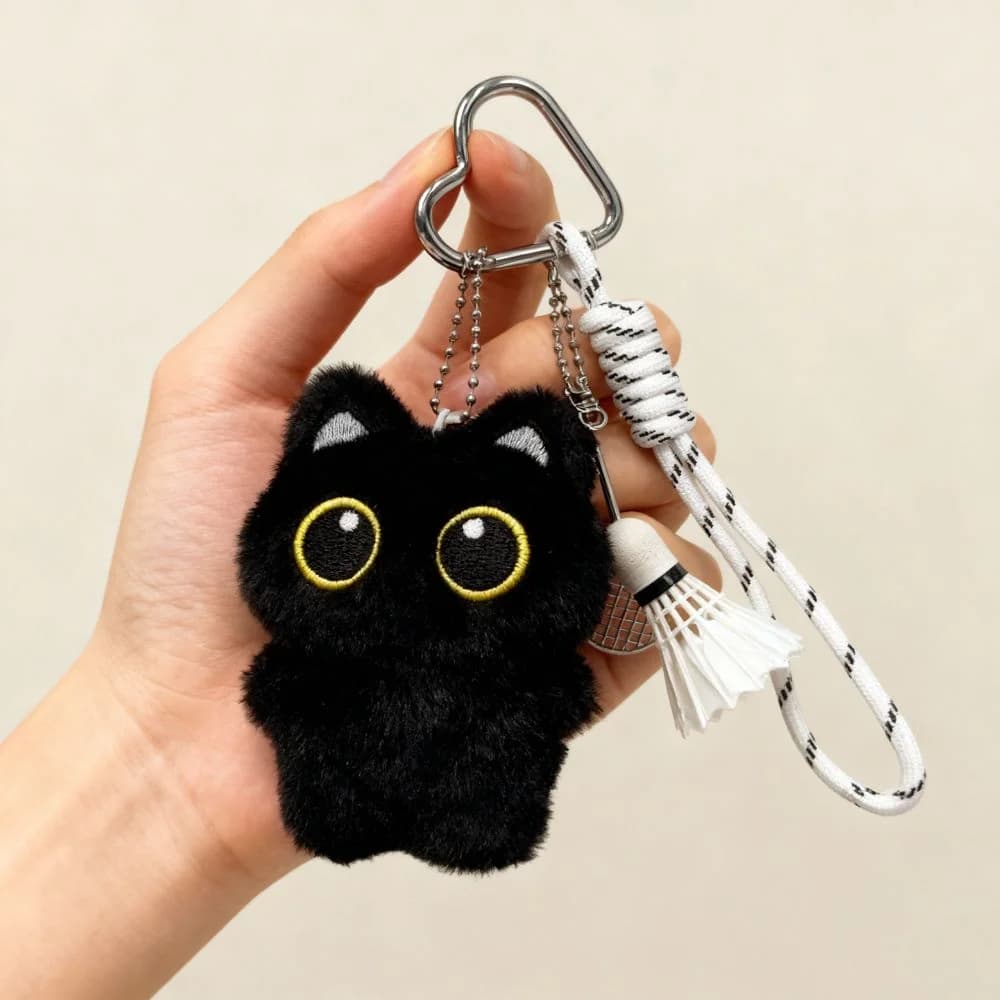 Simpatico cartone animato gatto nero portachiavi gatto adorabile con ornamenti per racchetta da badminton portachiavi per auto decorazione borsa pendente zaino