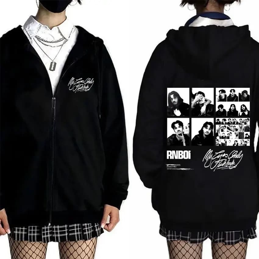 Felpa con Cappuccio e Zip Rapper RnBoi My Eyes Only Flashback Album Merch per Uomo e Donna, Giacca Hip Hop alla Moda, Streetwear