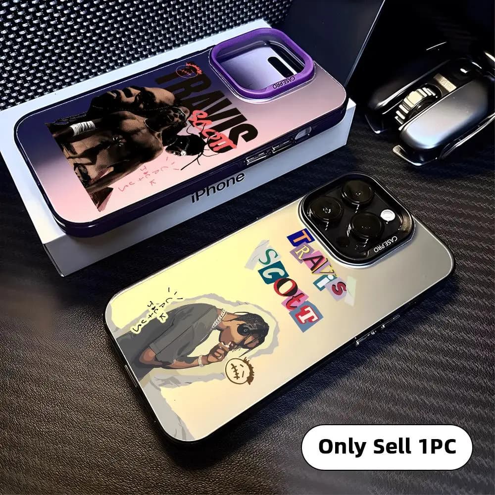 Custodia per telefono T-Travis S-ScottS Singer per iPhone 17 16 15 14 13 12 11 Pro Max, Designer Opaca Laser Aurora
