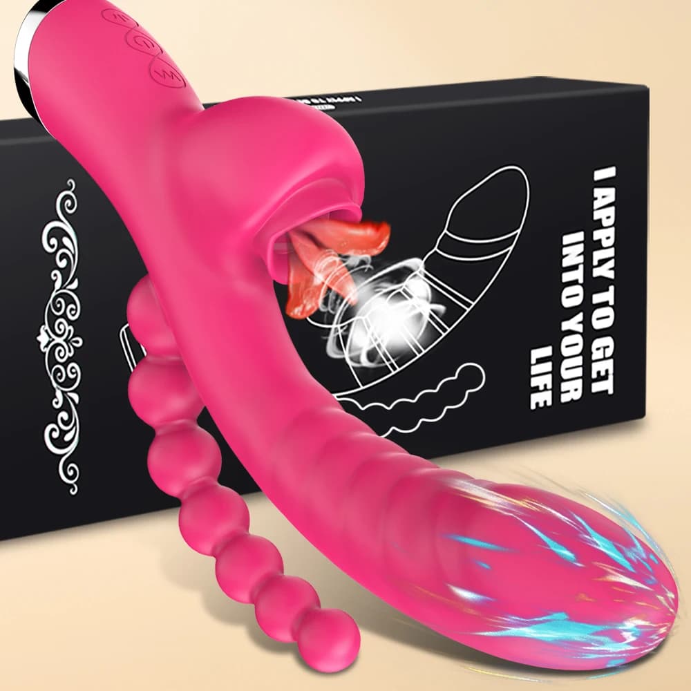 Giocattoli Sessuali Femminili, Vibratore a Forma di Rosa, Stimolatore per Capezzoli e Punto G, Stimolatore Vaginale e Clitorideo con 10 Modalità di Vibrazione, 10 Modalità di Leccamento, Palline Anali 3 in 1
