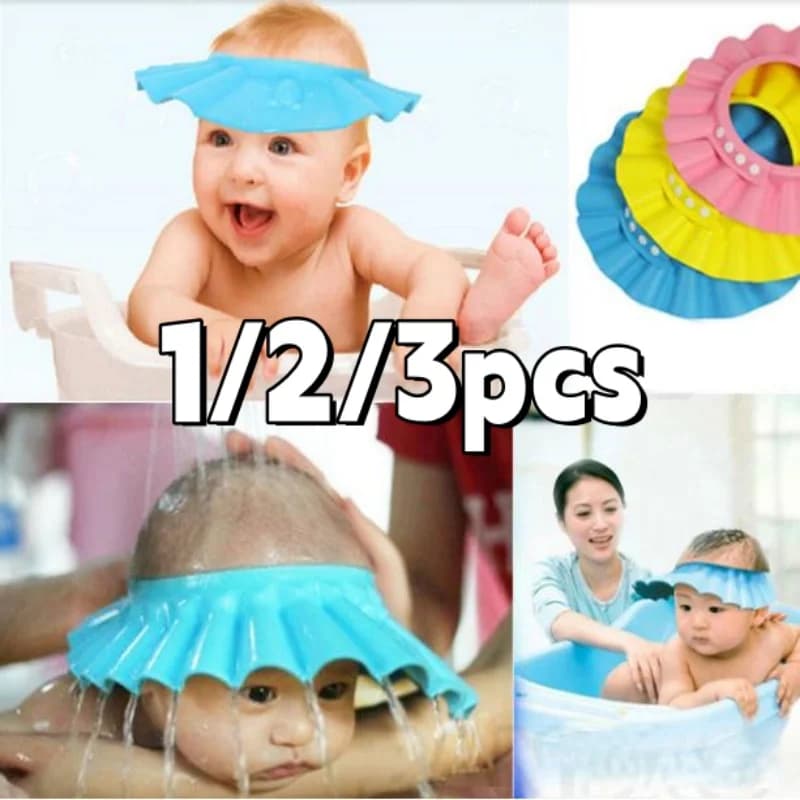 Cappello da doccia regolabile 1/2/3 pezzi, protezione per shampoo, per la salute del bambino, cappello impermeabile per il bagno, cappello protettivo per lavare i capelli dei bambini