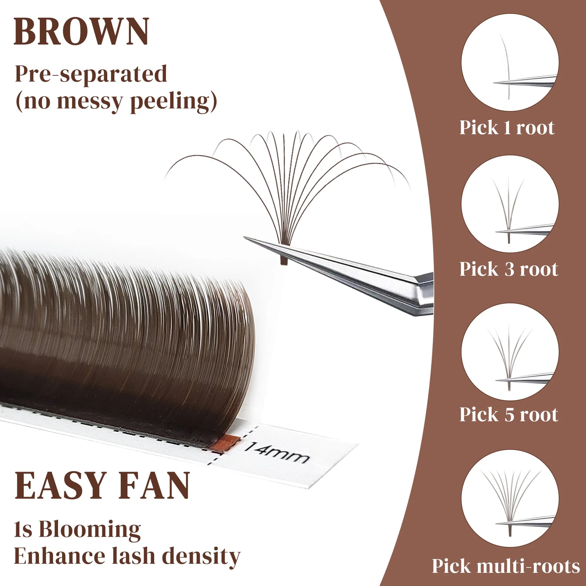 CoMango Dark brown eyelashes easy to apply, mega volume effect, soft extensions, for professional use in salon.