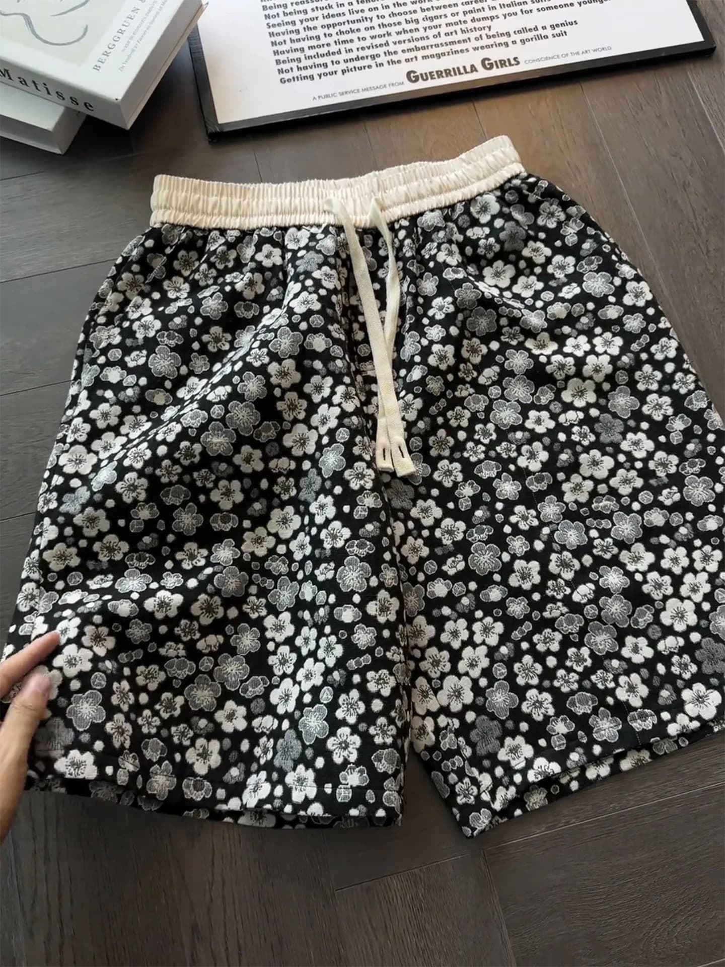 Summer Men's Floral Print 4/5 Length Shorts Beach Casual Fashion Brand High Waist Elastic Knitted Fabric Straight Leg Short P...