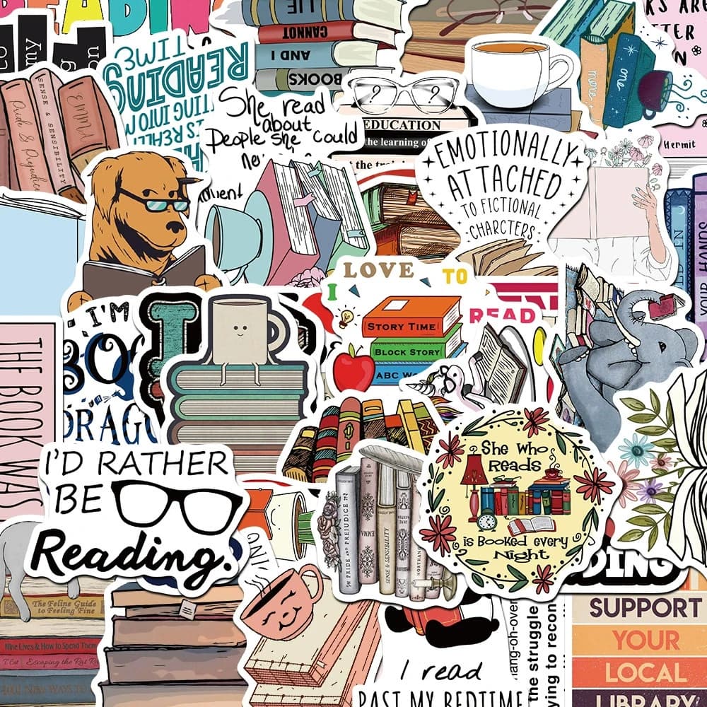 10/30/50pcs Cute Reading Stickers Cartoon Bookish Graffiti Sticker DIY Skateboard Helmet Bike Funny Decoration Sticker Wholesale