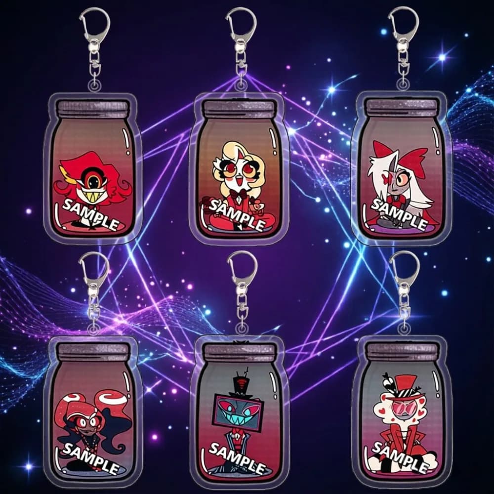 Portachiavi in Acrilico Hazbin Hotel con Personaggi Charlie Vox, Husk, Lucifer, Cherri, Niffty, Accessori per Zaino, Regalo Personalizzato per Festival