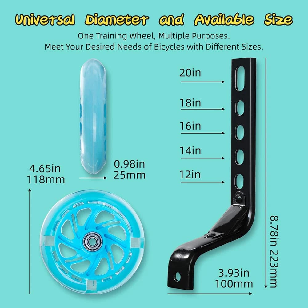 AA75-Ruote da allenamento per bici per bambini Stabilizzatore regolabile per bicicletta, adatto per bici per bambini da 12 14 16 18 20 pollici
