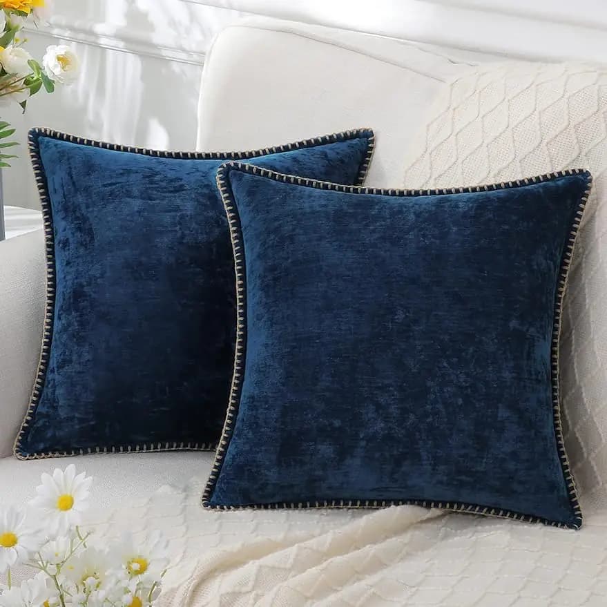 Fodere per cuscini in ciniglia di velluto Fodera per cuscino blu con bordo cucito Cuscini decorativi di lusso 18x18 per divano Home Decro