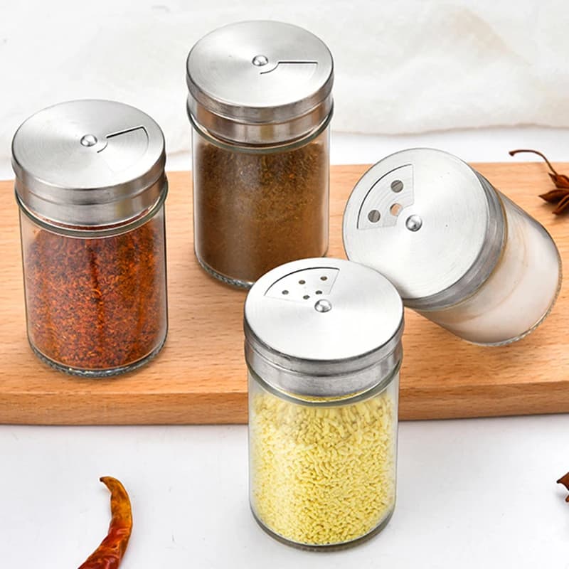 Coperchio in acciaio inossidabile da 100ml pentola per condimenti bottiglia per condimenti forniture e materiali da cucina in vetro saltcantina regolazione rotazionale