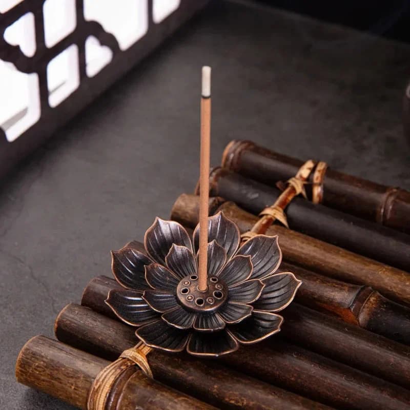 1 pz lega bruciatore di incenso bastone piastra supporto buddismo loto incensiere bronzo Nasturtium bruciatore di incenso