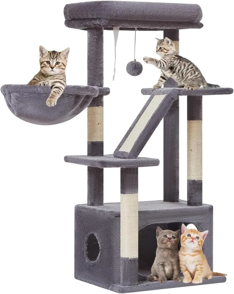 Albero per gatti, torre per gatti da interno da 38,5 pollici, adatto per gattini con lussuosa casetta per gatti con cestini regolabili e L