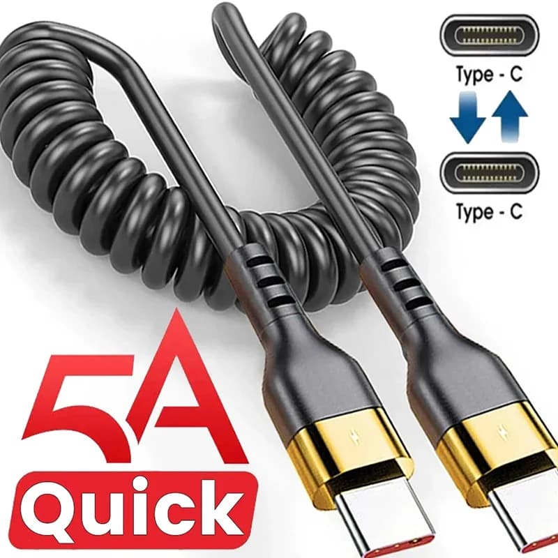 1m-1.8m PD 120W Dual Type C Spring Cable USB Type C Fast Charging Retractable Data Cable USB C To Type C Cable For iPhone Realme