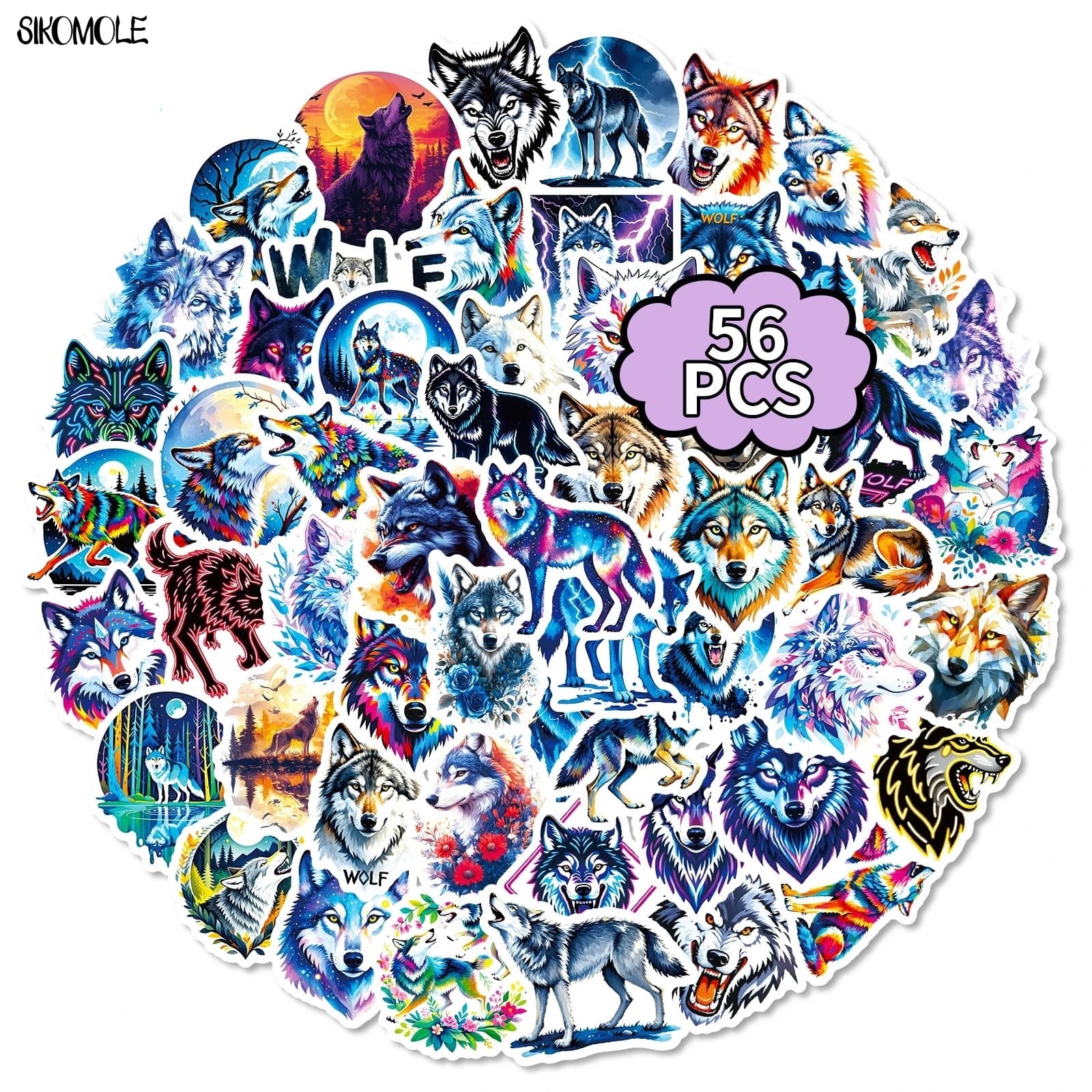 10/56PCS Cartoon Prateria Lupo Graffiti Adesivi Animali Estetici FAI DA TE Scrapbook Laptop Stazionario Valigia Decalcomanie Adesivo Giocattoli