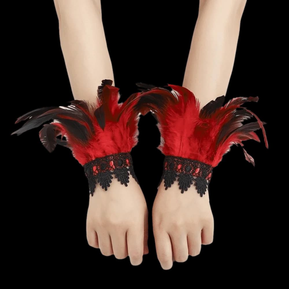 New Black Lace Fluffy Feather Wrist Cuffs Lightweight Adjustable Halloween Arm Cuff Gloves Chic Gothic Plume Bracelet Cosplay