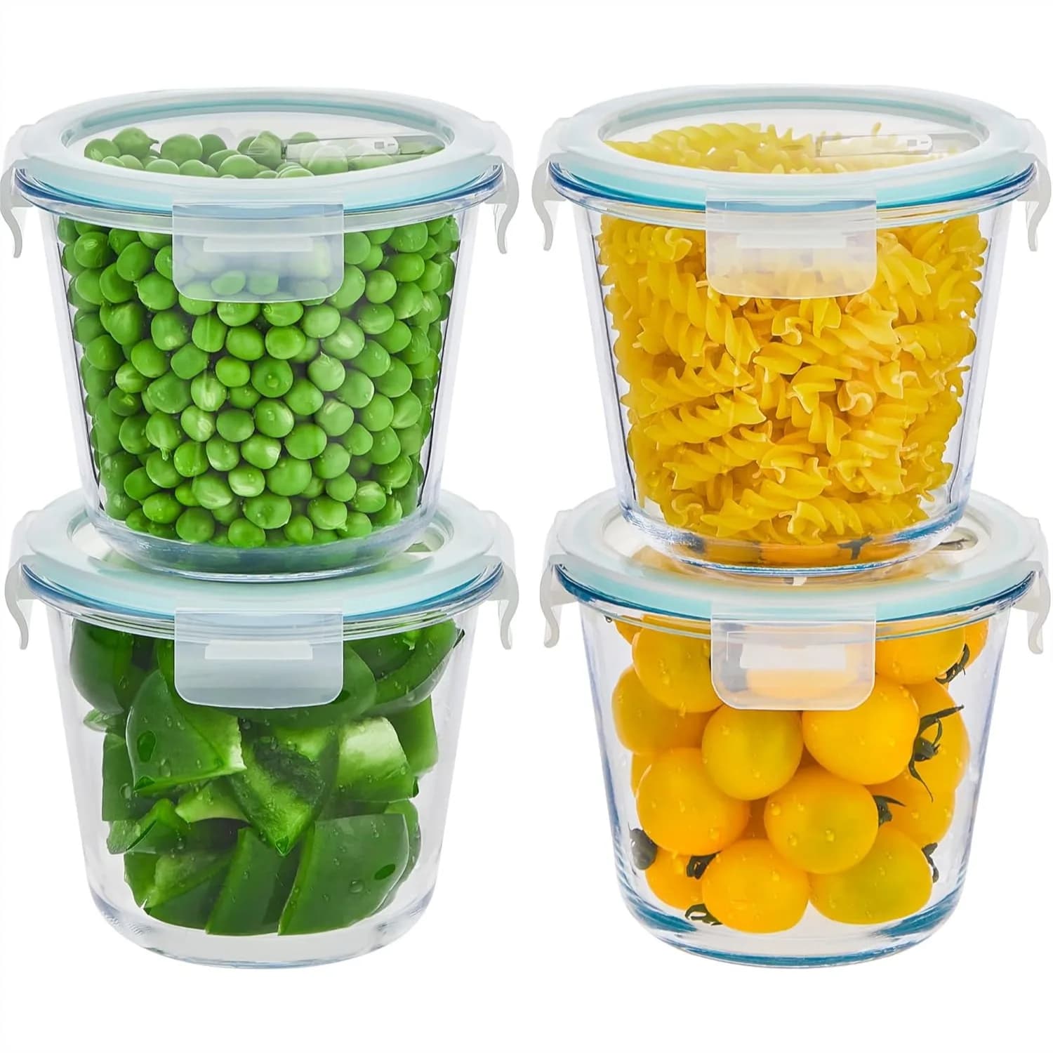 Set di 8 Contenitori in Vetro per Alimenti con Coperchi Ermetici, Contenitori Rotondi da 3 Tazze per Rimanenze, Adatti per Microonde e Lavastoviglie
