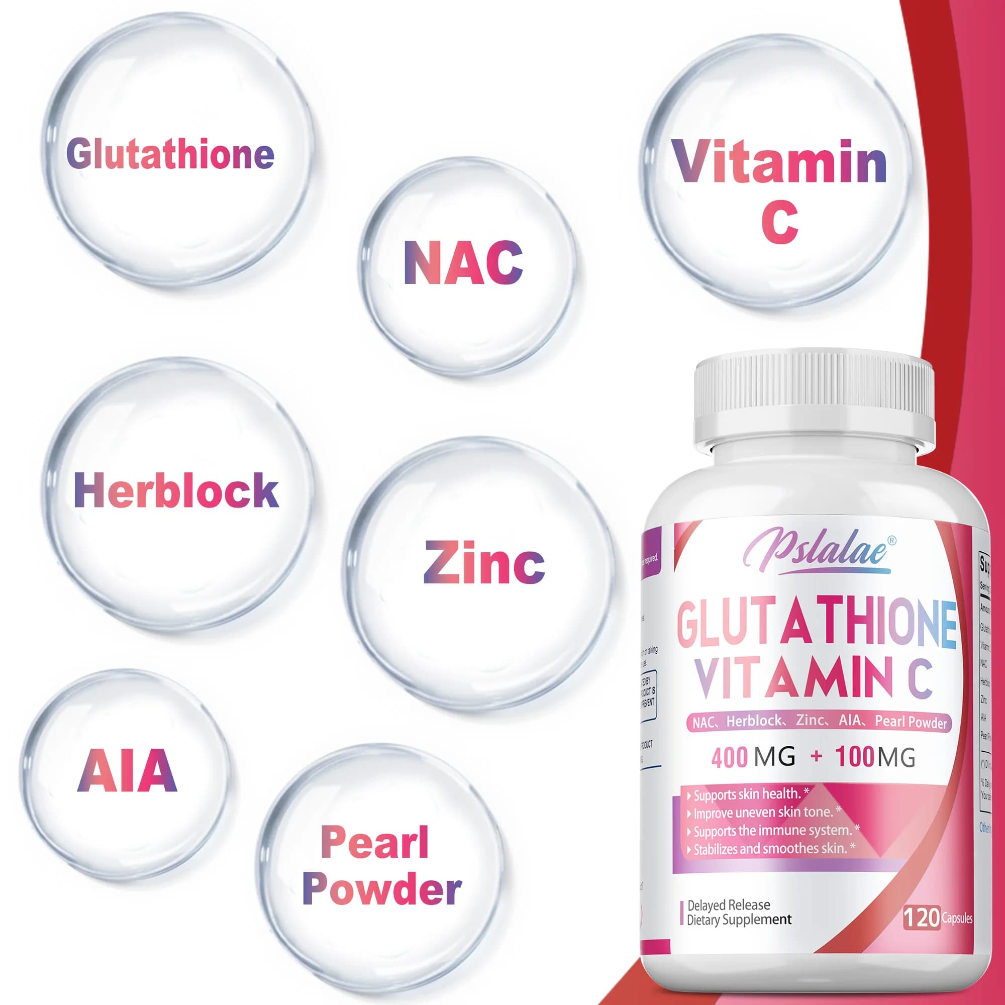 Glutathione & Vitamin C Supplement - Support Detoxification, Brain Health, Immune System and Liver Health, Antioxidant,Whitening