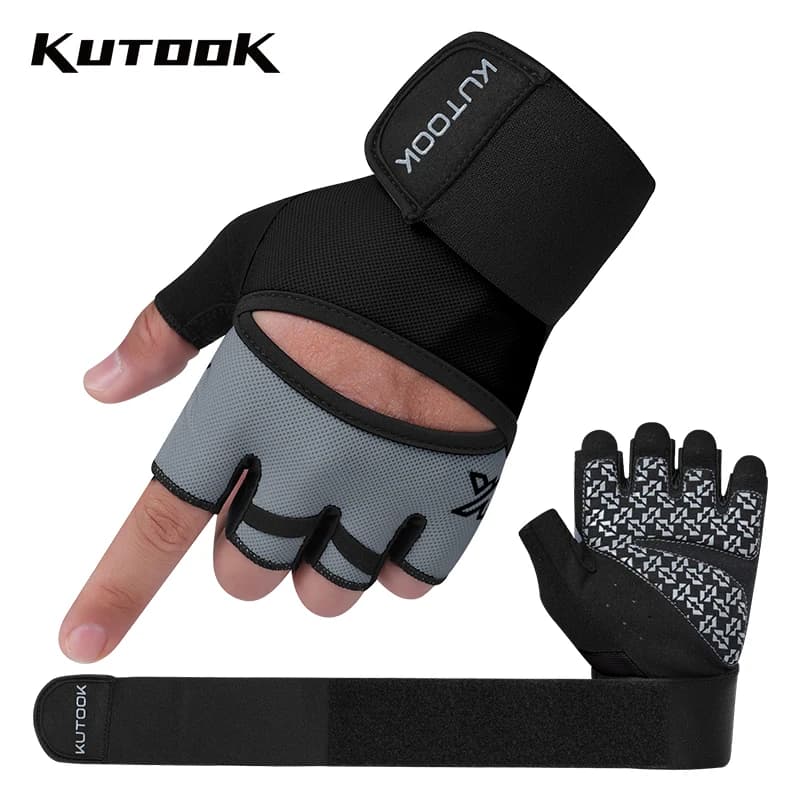 KUTOOK Men's Training Gloves Women's Padded Weight Lift Gloves with Wristband Support for Full Palm Protector for Gym T