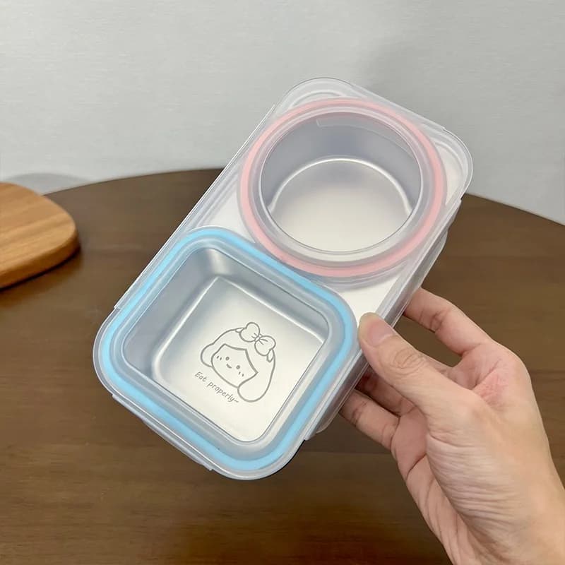 Stainless Steel Food Container 304 for Fat Reduction, Fruit Bent Box with Divided Cover, Pasti Container Easy to Clean