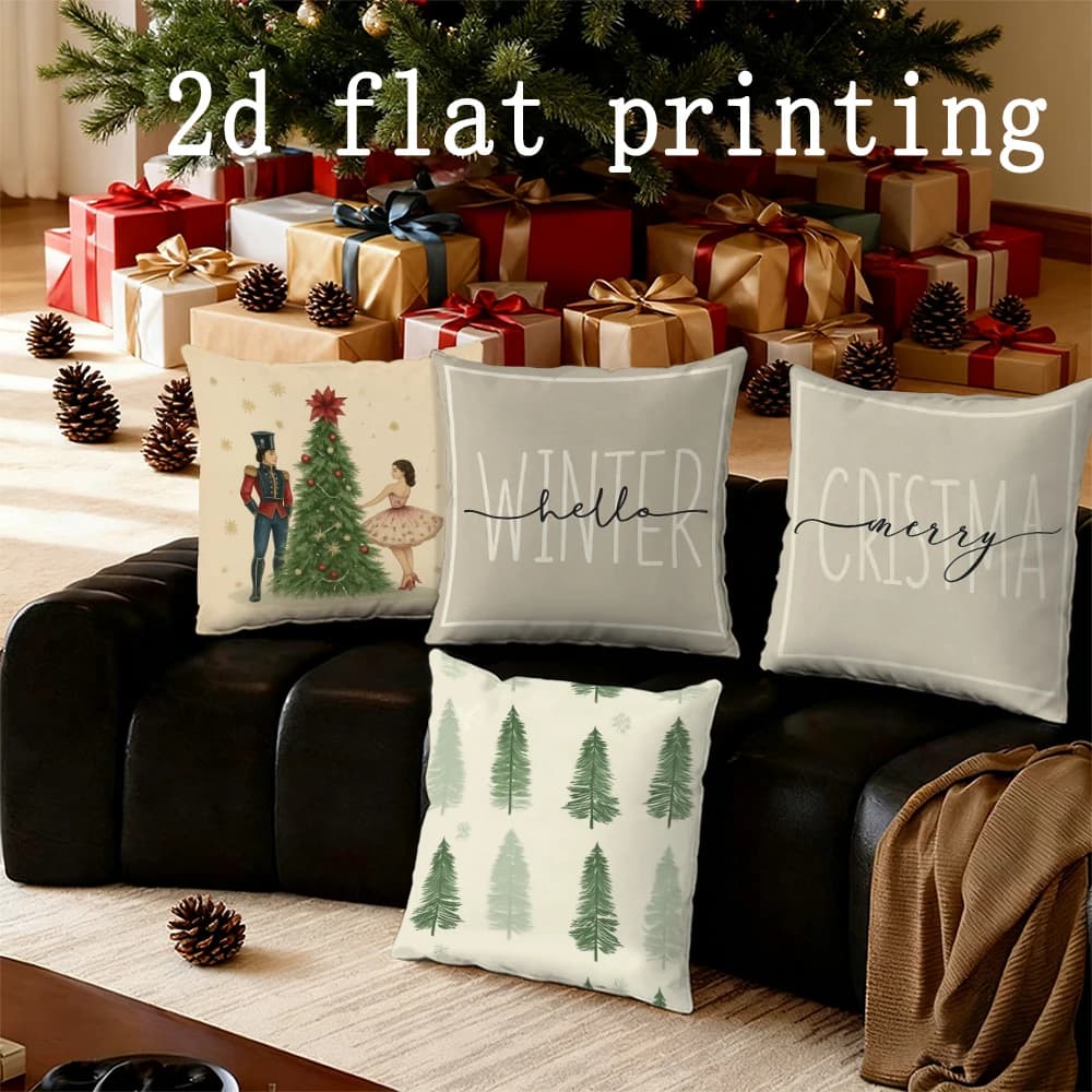 Home Decor Christmas-themed Hello Merry Cushion Covers Pattern Cushion Cover Suitable for Sofa Bedroom Car Pillow Cover