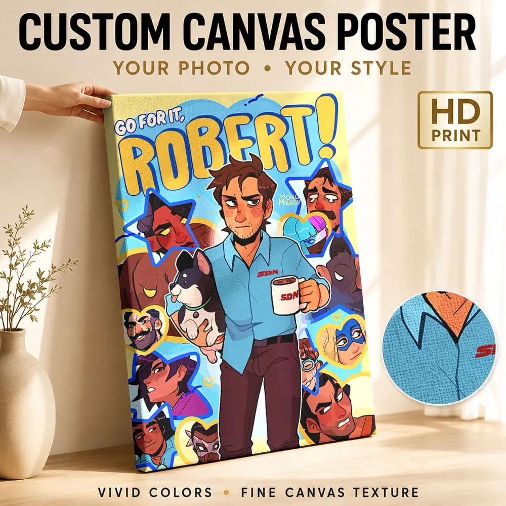 Go For It, Robert! Fanart Framed Canvas Poster Personalized Modern Pop Culture Wall Paintings Decoration for Bedroom Game Room