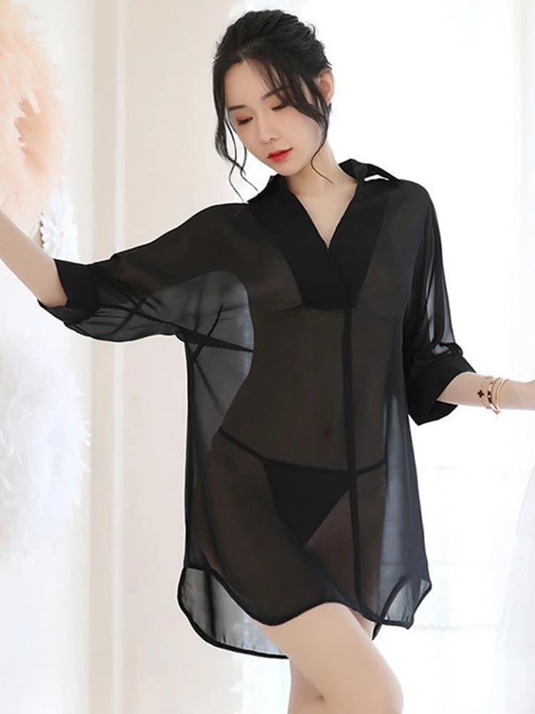 Sexy Women's Shirts Transparent Night Shirt Pijama Erotic Temptation Girl's Boyfriend Shirt Sexy Women's Dresses Nightwear Erotic Uniforms Porn