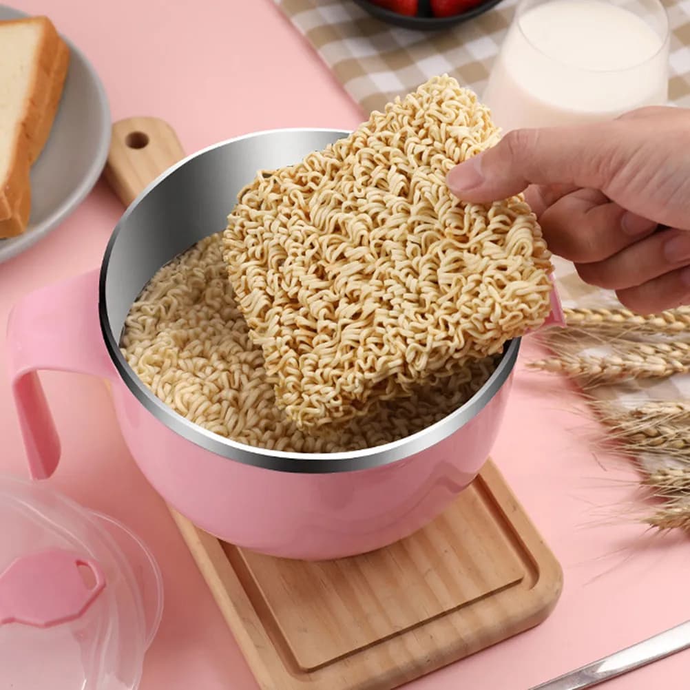 Set of 1 bowl for 1200ml stainless steel Noodle with Anti-coating Handle, Draining Hole, Soup Portable Container, Salad, Rice and Lunch