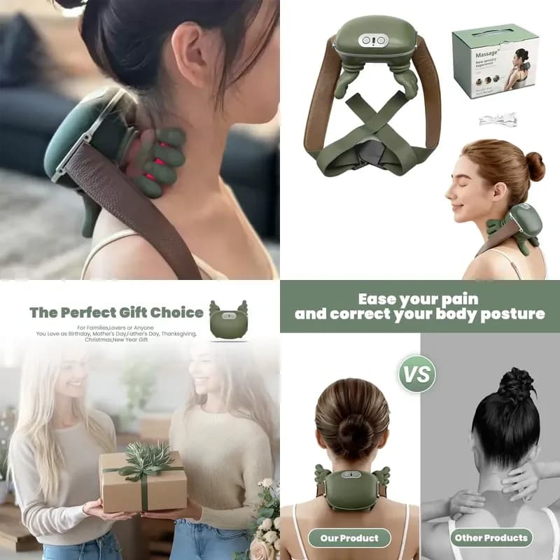 Portable Kneading Massage Pillow Head Pain Relief Electric Shiatsu Massager with Heat
