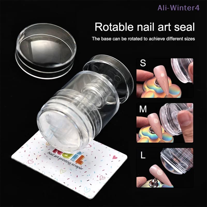 【Winter4】Timbro per Unghie Rotante in Silicone per Stamping, con Raschietto e Stencil per Manicure