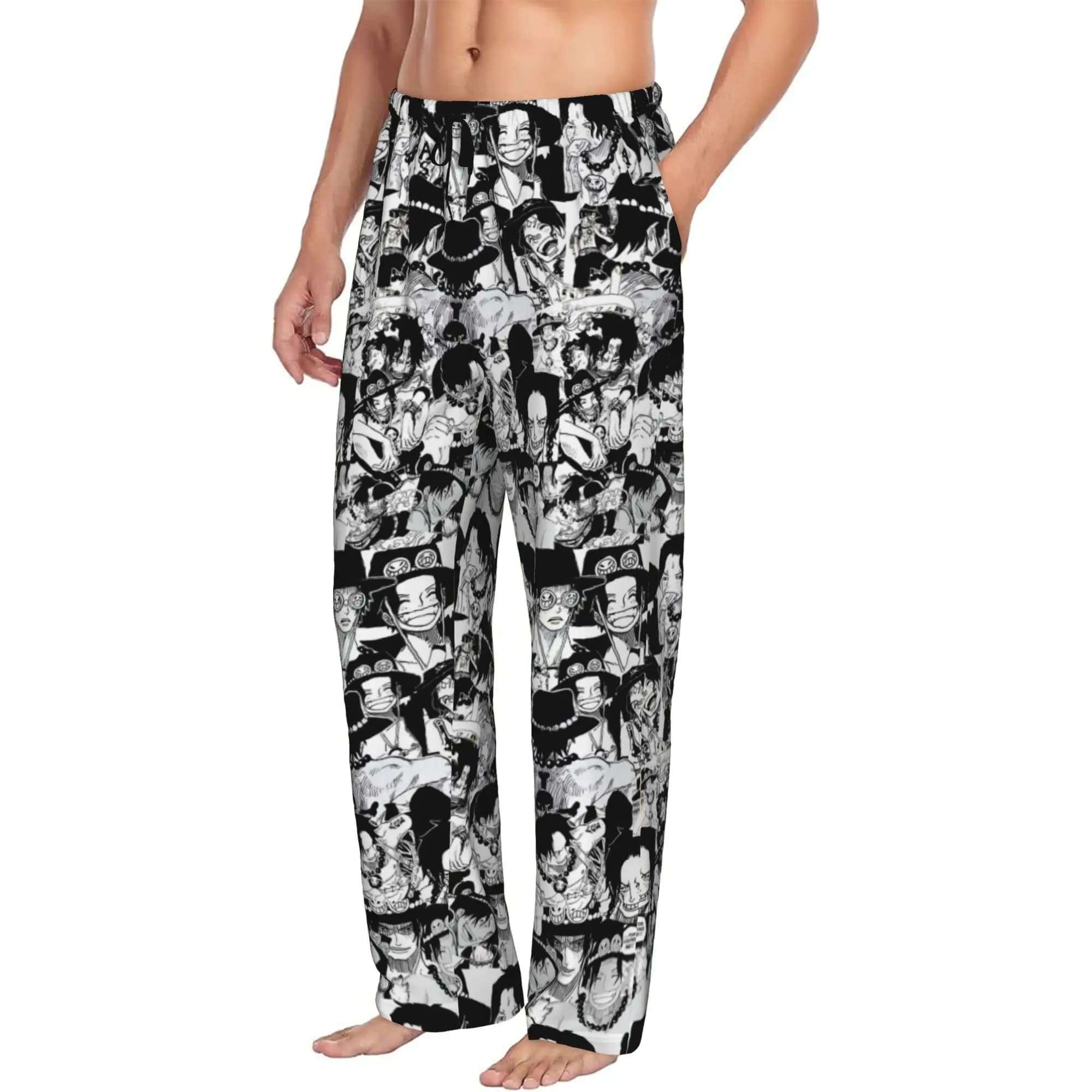 Custom Men Ace Cartoon Japan Mangas Pajama Pants Printed Hot Sleep Sleepwear Bottoms with Pockets