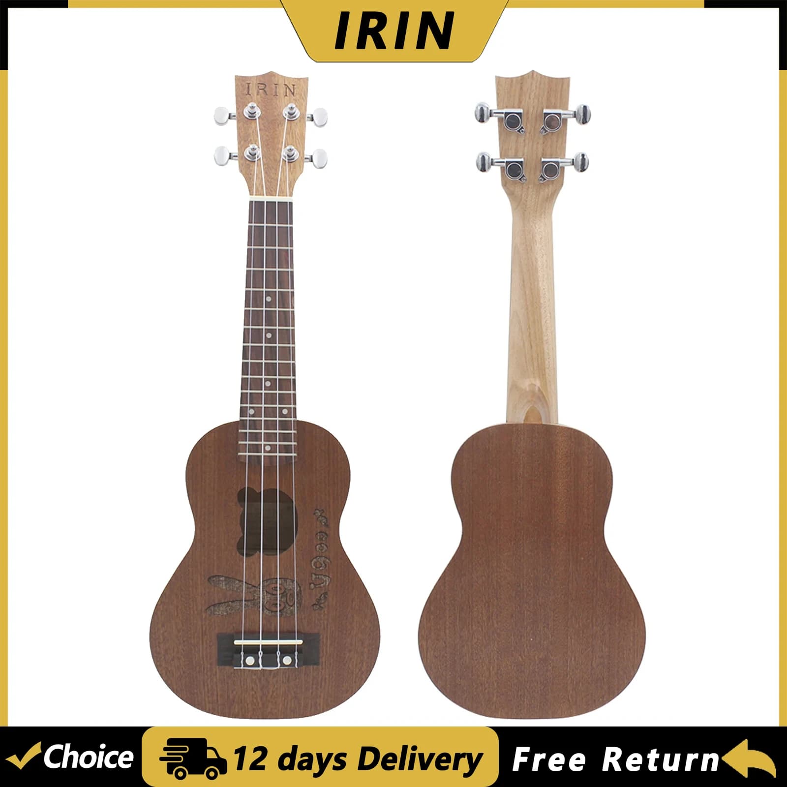 IRIN 21 Inch Ukulele Bunny&Bear Sapele Wood Soprano Ukulele Guitar Beginner Hawaiian 4 String Guitar Stringed Instruments