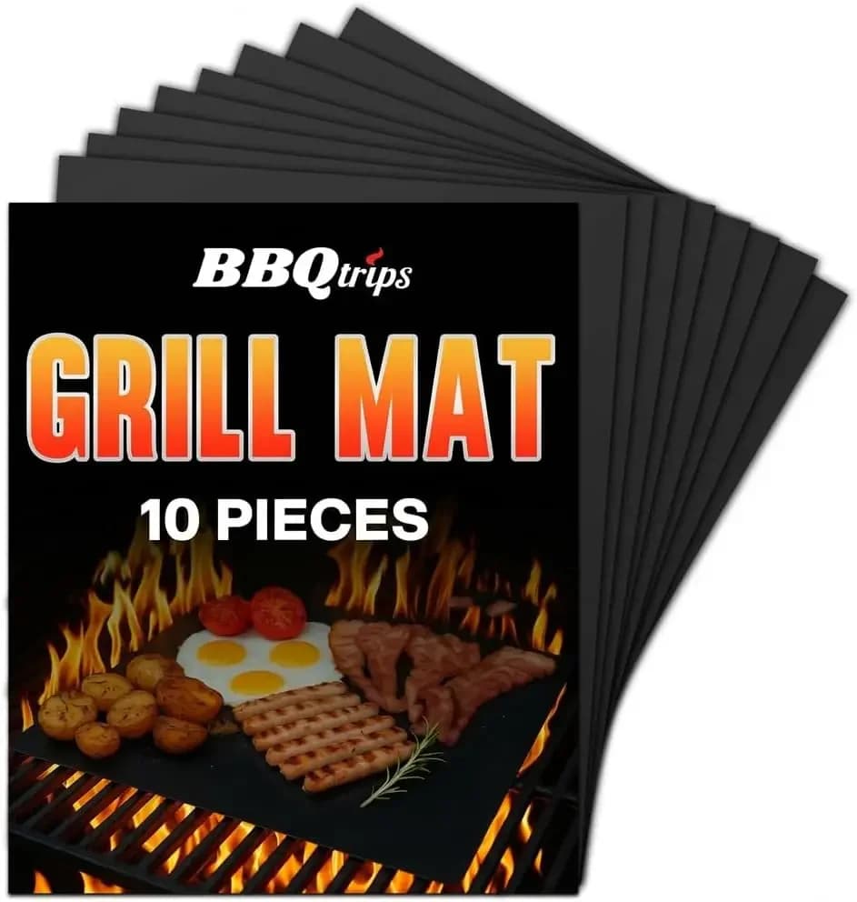 Non-Stick Grill Mats (10 Pack) - Reusable BBQ Liners for Gas, Charcoal, Electric - 15.75x13 Inch