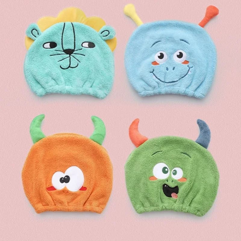Cute Animal Animated Carton Baby Hair Towel Headphone Drying Microfiber Fast Drying Super Absorption Hair Torsion Children's Bath Hat Bathroom